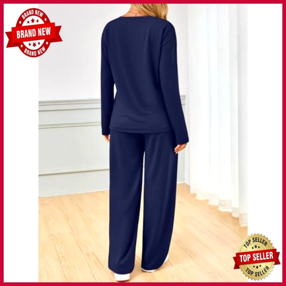 Wide Leg Tracksuit Set, Polyester Rayon Spandex, Lounge Travel Activewear - Picture 4 of 5